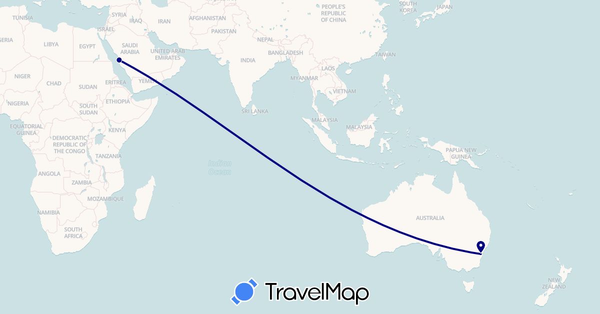 TravelMap itinerary: driving in Australia, Saudi Arabia (Asia, Oceania)
